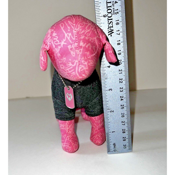 Victoria Secret Pink Dog Plush '86 Tour Love Rock N Roll Around World Dog Tag - Picture 7 of 11